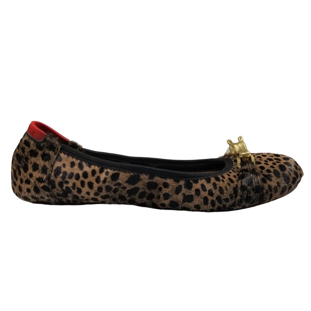 Adam Tucker Black Gold Leopard Equestrian Horse  Buckle Shoes Ballet Flats 8 M
